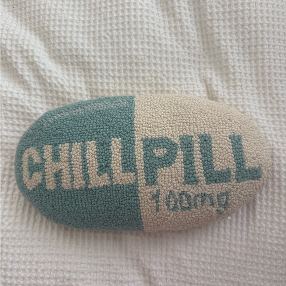 Chill Pill blue and beige Decorative Accent Fun Pillow - Picture 1 of 9